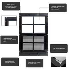 12″ x 18″ Tempered Glass Shed Windows, 2-Pack Small Sliding for Coop, Garage, Ba