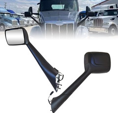 Replacement for Peterbilt 579 Hood Mirror Black Assembly with Heater LH side