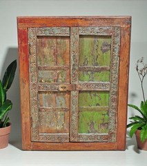 Antique Wooden Wall Décor Window Panels With Frame Original Old Hand Crafted