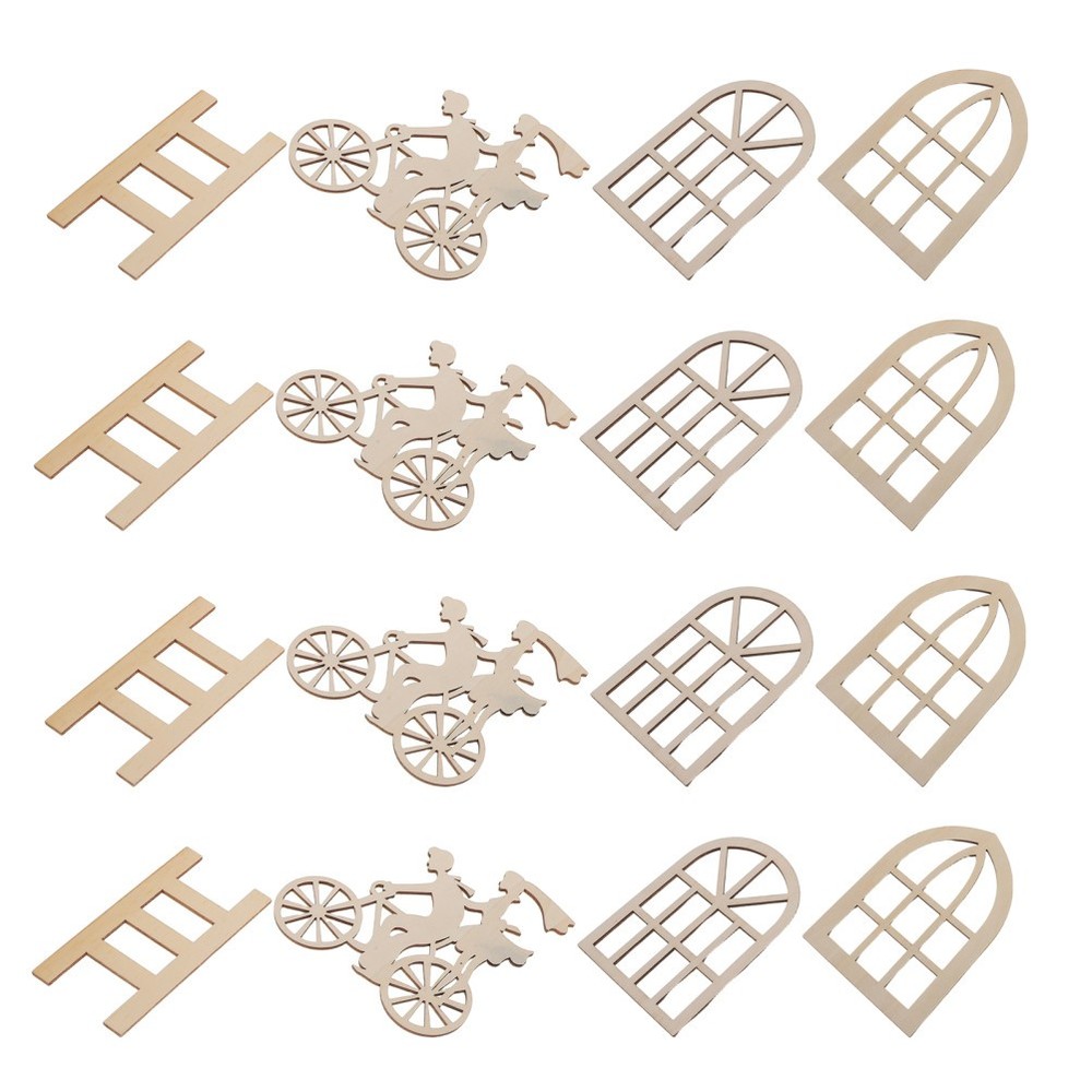 16Pcs Tiny Wood Window Frames for Miniature Dollhouse Beige Durable Craft Decor
