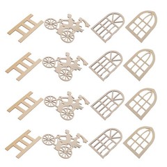 16Pcs Tiny Wood Window Frames for Miniature Dollhouse Beige Durable Craft Decor