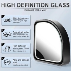 2PCS Universal Car Blind Spot Mirror, Convex Wide Angle Rearview Mirror with Adj