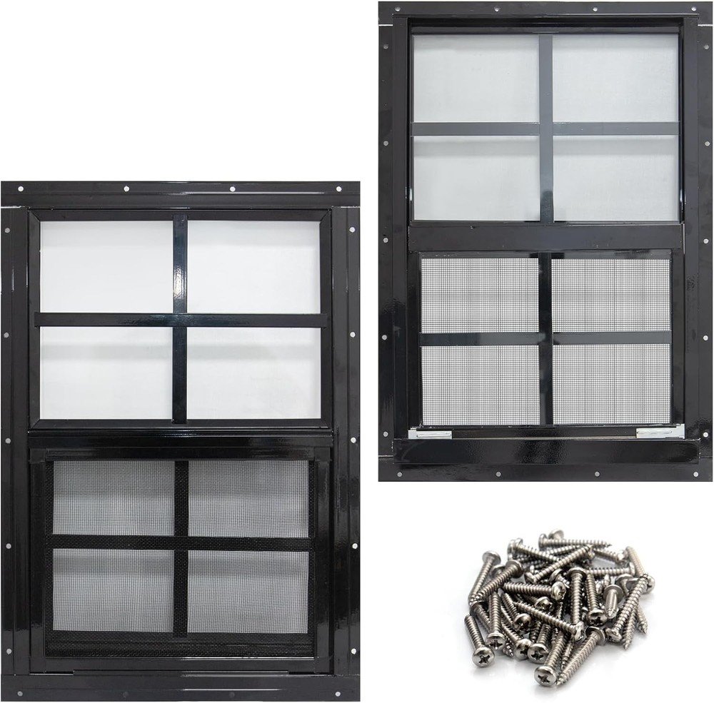 2 Pack Shed Windows with Black Frame,18x 23 Flush Mount Small Window