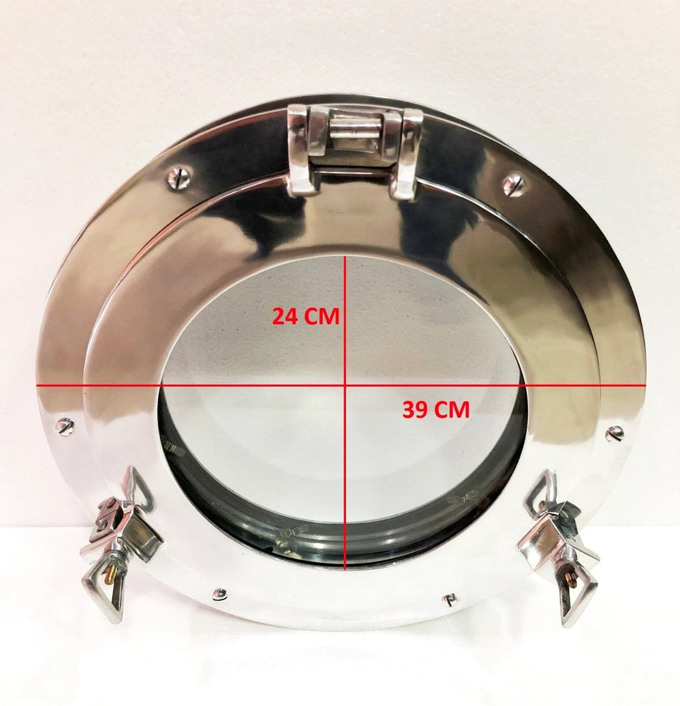 15″ Canal Boat Porthole Window Silver Nickel Door Window Glass Porthole
