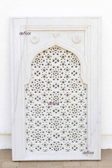 Handcarved 48″ Tall Arched Marble Panel, Moghul Style Marble Wall Panel