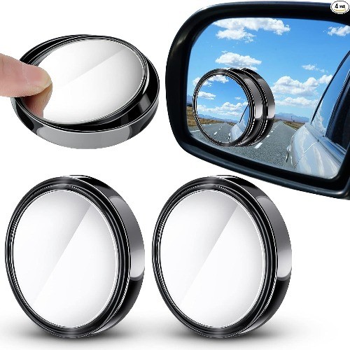 4 Pcs 2 Inch Round Convex Blind Spot Mirrors with Frame, 360-Degr Color: Black