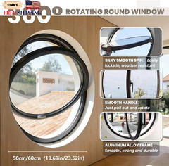 23.6″ Round Rotating Pivot Window Tempered Glass Flush Mount Metal Frame NEW….