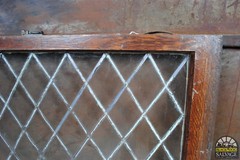 Leaded Glass Window in Oak Sash, 32″ x 49 1/8″, Diamond Pattern