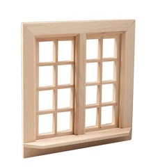 4 Pack of Durable Mini DIY Wooden Windows Khaki Color Miniature Home Decor