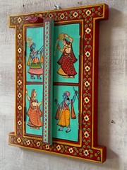 Wooden Jharokha Wall Hanging | Krishna Painting | Indian Window Frame Decor