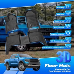 Sunsdrew Floor Mats for 2019-2023 Ford Ranger SuperCrew Accessories, All Weat…