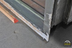 Salvaged Steel Window Frame with Leaded Glass Transom, 81.5″H x 47″W