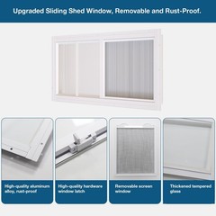 Sliding Shed Windows 2 Pack 10″x23″ Tempered Glass with Screen for Coop, Garage,