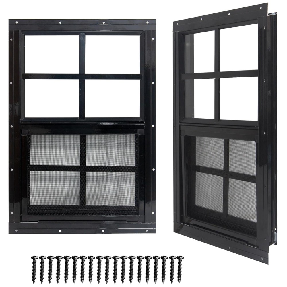 Compact 18×23 Shed Windows w/ Tempered Glass, 2 Pack – Black