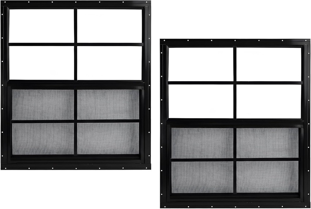 24″ X 27″ Black Shed Windows 2 Pack,Small Windows with Tempered Glass – Flush Mo