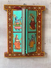 Wooden Jharokha Wall Hanging | Krishna Painting | Indian Window Frame Decor
