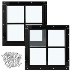 2 Pack 12″ x 12″ Black Flush Mount Shed Windows with Tempered Glass for Coop, Ba
