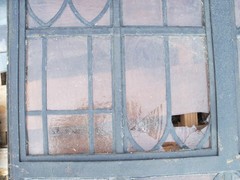 Vintage Leaded Brown Glass Steel Full Casement Window, 61 1/2″ x 39 1/4″