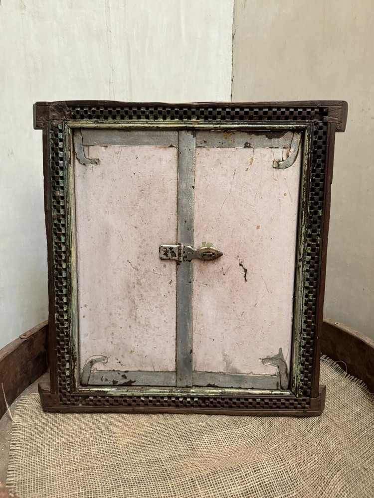 Vintage Wooden Wall Hanging Window Panel With Frame Original old Hand Crafted