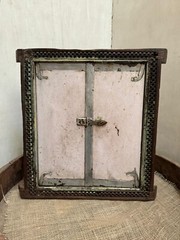 Vintage Wooden Wall Hanging Window Panel With Frame Original old Hand Crafted