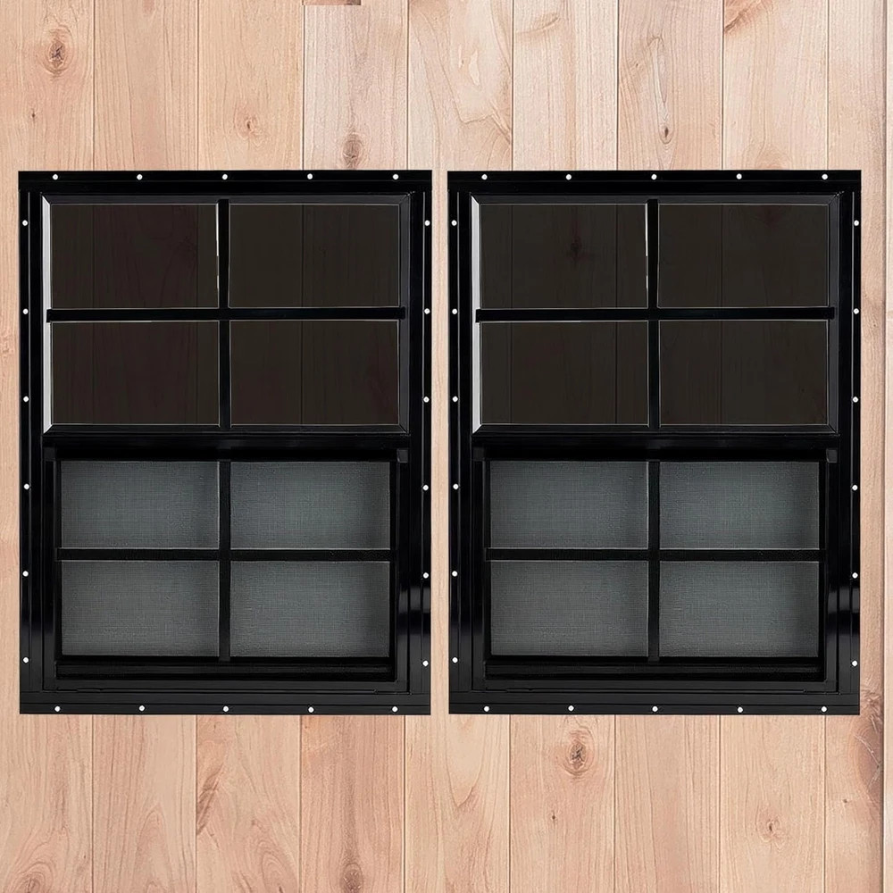 18″ x 27″ Black Shed Windows 2-Pack with Tempered Glass for Coop & Garage