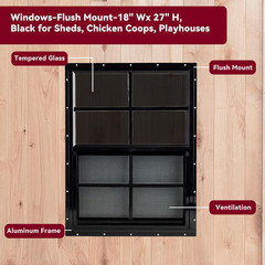 18″ X 27″ Black Shed Windows 2 Pack,Small Windows with Tempered Glass – Flush Mo