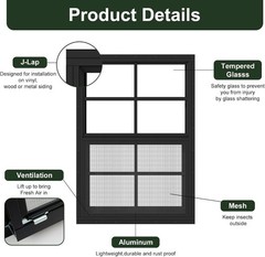 Flush Mount 18”x23” Black Shed Window with Fiberglass Screen for Easy Install