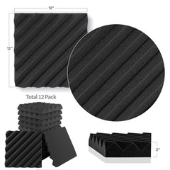 Foroomaco Slash Acoustic Foam Panels, 12 x 12 x 2 in, 12 Pack, Black | Linear…