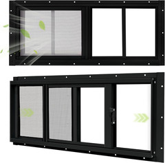 2 Pack Shed Windows, 10″X 23″ Black Sliding Window Suitable for Chicken Coop, Sh