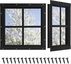 2 Pack 12″ x 12″ Shed Windows with Tempered Glass – Durable & Stylish Black