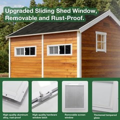 2 Pack 8″x16″ Sliding Windows with Tempered Glass & Removable Screen for Shed, C
