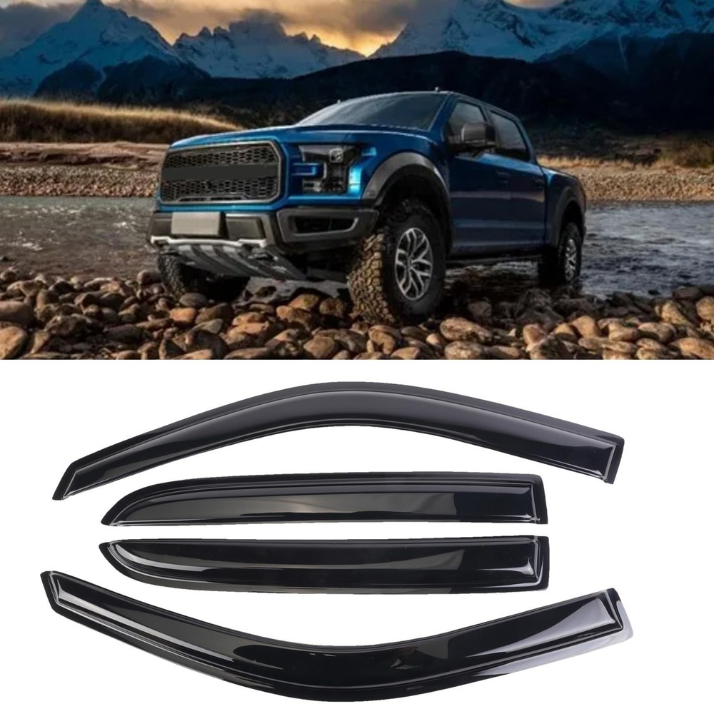 Window Visor Tape-on Side for 2009-2014 Ford F-150 SuperCrew, Window Deflecto…