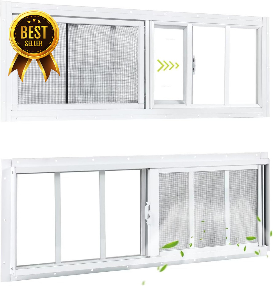 2 Pack 10×29″ Shed Sliding Windows White Tempered Glass Grille Screen Panels