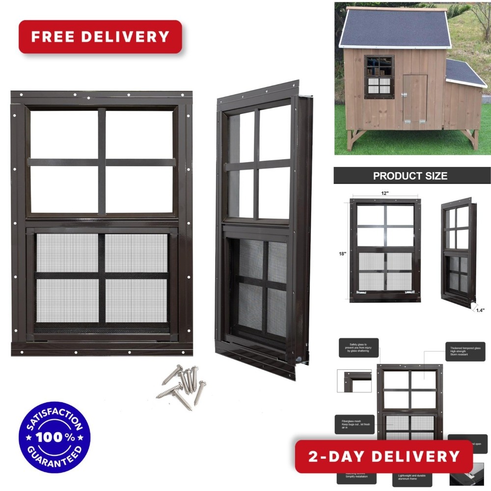 NeatiEase 2 Pack Shed Windows 12×18 Tempered Glass Brown Frame