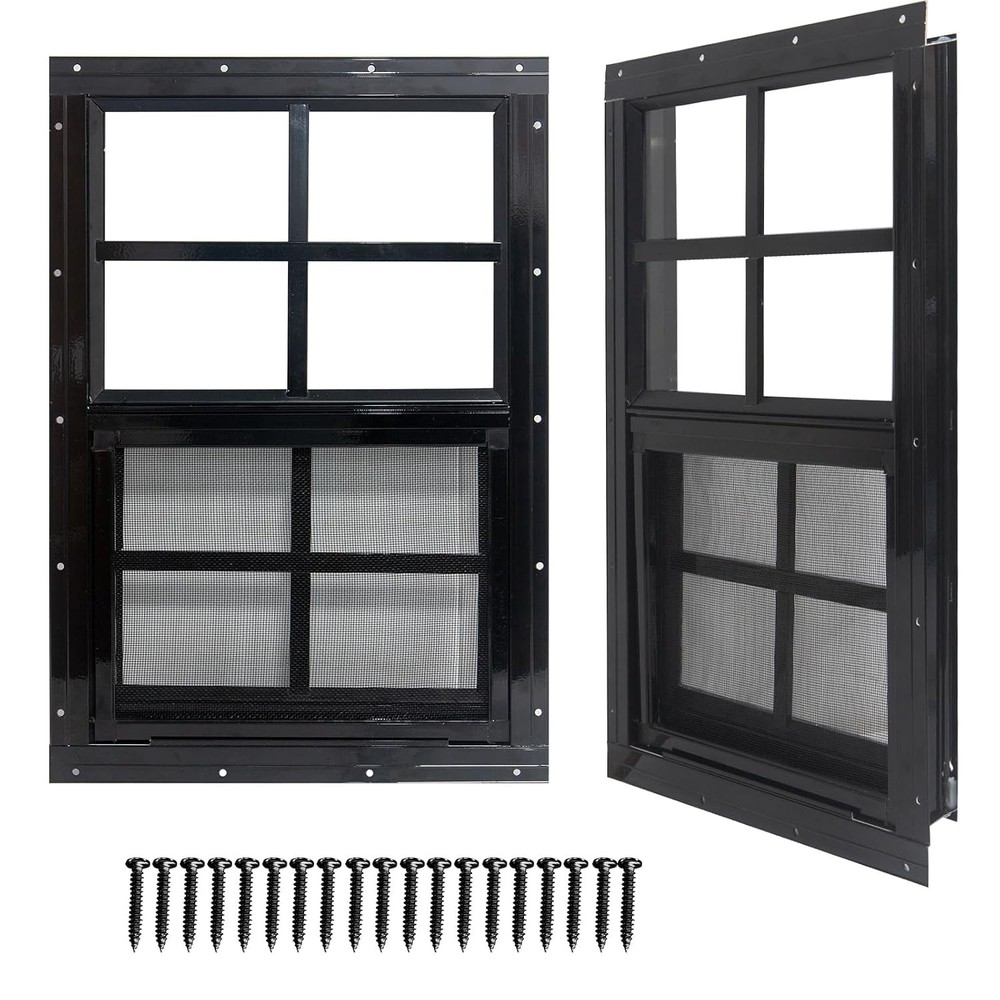 24×36 Black Shed Windows 2 Pack with Tempered Glass and Fiberglass Screen