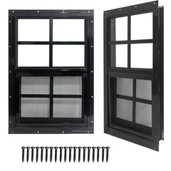 24×36 Black Shed Windows 2 Pack with Tempered Glass and Fiberglass Screen