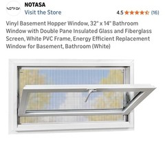 Vinyl Hopper Basement Window, 32″ x 14″ Sliding Bathroom Window with Doubl(S182)