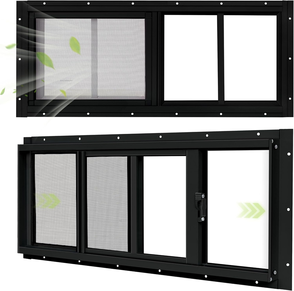 2 Pack Shed Windows, 10″X 23″ Black Sliding Window Suitable for Chicken Coop, Sh