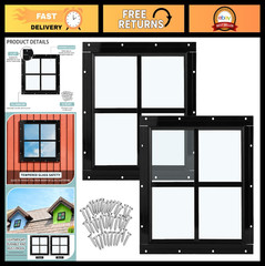 2 Pack 12″ x 12″ Black Flush Mount Shed Windows with Tempered Glass for Coop, Ba