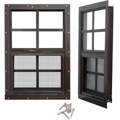 2 Pack 24×27 Flush Mount Shed Windows with Tempered Glass & Screen – Brown Frame