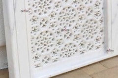 Handcarved 48″ Tall Arched Marble Panel, Moghul Style Marble Wall Panel