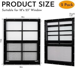 2 Pack 18″x23″ Black Shed Windows with Tempered Glass & Screen – Flush Mount