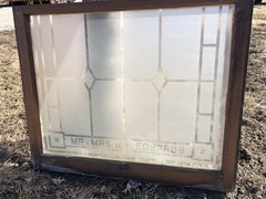 Etched Frosted Clear Glass Vintage Church Window, Architectural Art Glass, I,