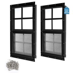 2 Pack 18″x23″ Black Flush Mount Shed Windows with Tempered Glass & Screen – Ide