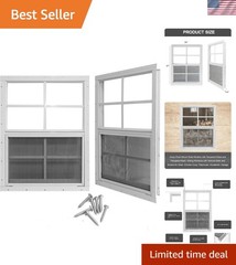Adjustable 24×27 Shed Windows with Tempered Glass & Fiberglass Screens – 2 Pack