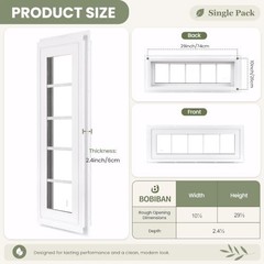 Vinyl Transom Window 10″ X 29″, Fixed Double Pane Glass Windows | White