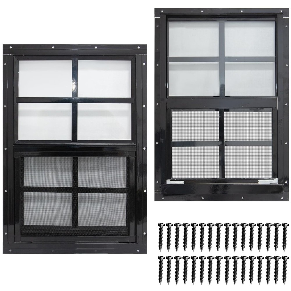 Small Shed Window, 18×23 Flush Mount, Black Frame, 2 Pack