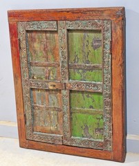 Antique Wooden Wall Décor Window Panels With Frame Original Old Hand Crafted