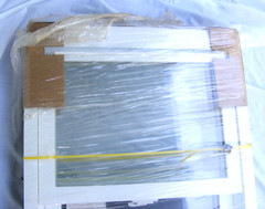 full wood framd window with glass, lock and screen