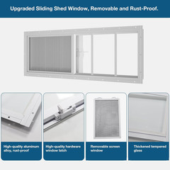 Shed Windows 2 Pack, 10″X29″ Sliding Windows Transom Window with Tempered Glass